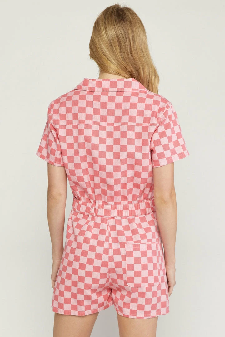 Entro Rompers The Check Mate Pink Denim Romper