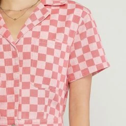 Entro Rompers The Check Mate Pink Denim Romper