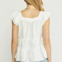 Entro The Phoenix White Square Neck Tiered Sleeveless Top Tops
