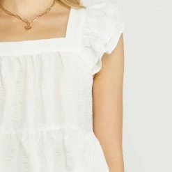 Entro The Phoenix White Square Neck Tiered Sleeveless Top Tops
