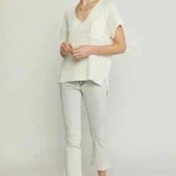 Entro Tops The Lydia Off-White Knit High-Low Short Sleeve Top
