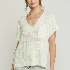 Entro Tops The Lydia Off-White Knit High-Low Short Sleeve Top