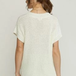 Entro Tops The Lydia Off-White Knit High-Low Short Sleeve Top