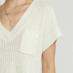 Entro Tops The Lydia Off-White Knit High-Low Short Sleeve Top