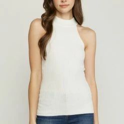 Entro The Julia White Ribbed High Neck Sleeveless Top