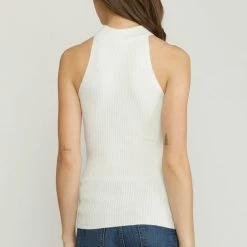 Entro The Julia White Ribbed High Neck Sleeveless Top