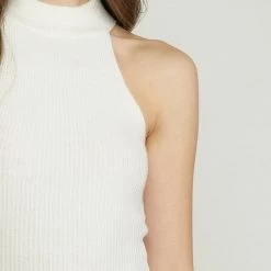 Entro The Julia White Ribbed High Neck Sleeveless Top