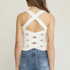 Entro The Fiona White Criss-Cross Back Sleeveless Tank Top Tops