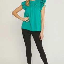 Entro The Caper Kelly Green Ruffled Collar Top