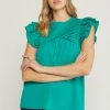 Entro The Caper Kelly Green Ruffled Collar Top