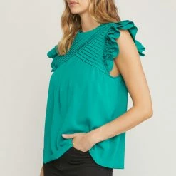 Entro The Caper Kelly Green Ruffled Collar Top