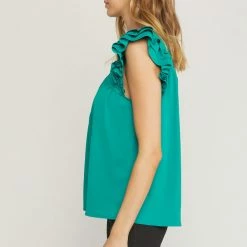 Entro The Caper Kelly Green Ruffled Collar Top