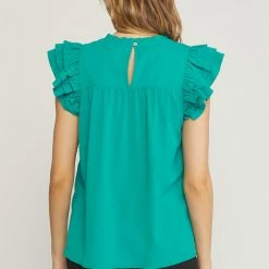 Entro The Caper Kelly Green Ruffled Collar Top