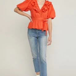 Entro The Malissa Burnt Orange Ruffle Wrap Top Tops