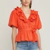 Entro The Malissa Burnt Orange Ruffle Wrap Top Tops
