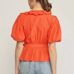 Entro The Malissa Burnt Orange Ruffle Wrap Top Tops
