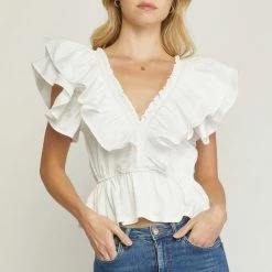 Entro The Bridget White Peplum Ruffled Top