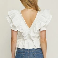 Entro The Bridget White Peplum Ruffled Top