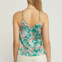 Entro Tops The Isla Vista Satin Emerald Green Paisly Tank
