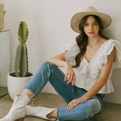 Entro The Bridget White Peplum Ruffled Top