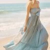 Entro The Chelsea Chambray Strapless Tie Front Maxi Dress