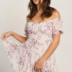 One & Only Collection The Paige Pink Floral Off The Shoulder Mini Dress Dresses
