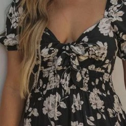 Love Stitch The Bianca Black & Natural Floral Print Maxi Dress