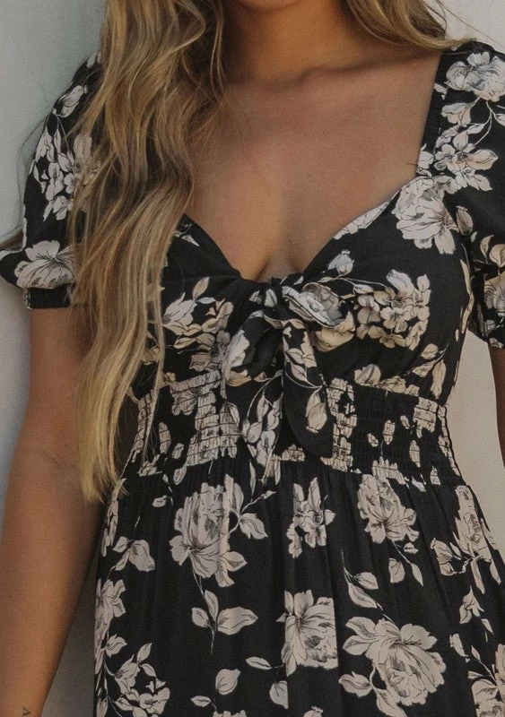 Love Stitch The Bianca Black & Natural Floral Print Maxi Dress