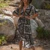 Love Stitch Dresses The Demi Black & Taupe Paisley Kimono Sleeve Faux Wrap Midi Dress