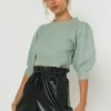 Olivaceous Tops The Marisol Sage Puff Sleeve Cropped Sweater