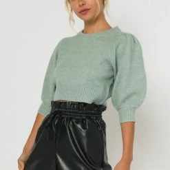 Olivaceous Tops The Marisol Sage Puff Sleeve Cropped Sweater