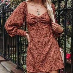 Lush Clothing The Renee Rust Floral Print Cutout Mini Dress Dresses